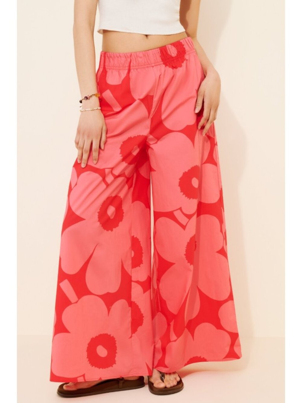 NWT marimekko Voimakukka Unikko Trousers in Red Floral Cotton Poplin Pants S